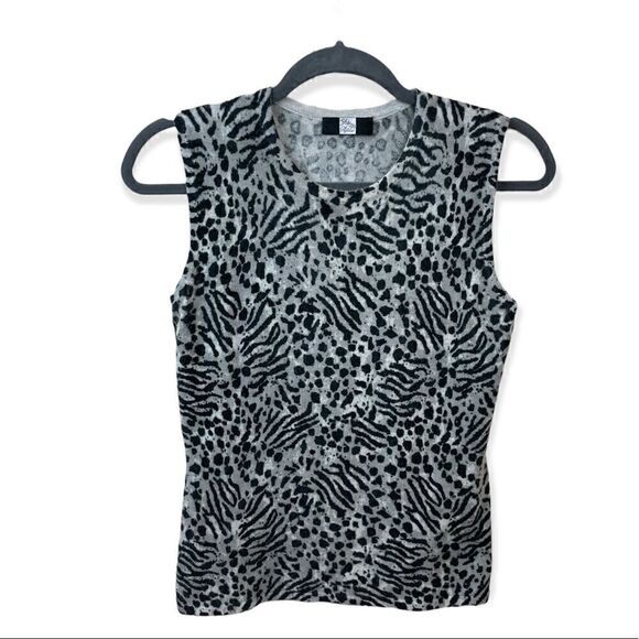 Saks Fifth Avenue Sleeveless Cheetah Sweater in Gray, approximate size S-VGUC - Picture 1 of 10